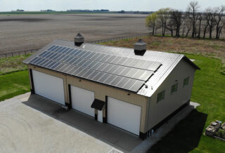 Rooftop solar PV installation on a pole barn in Sidell, IL