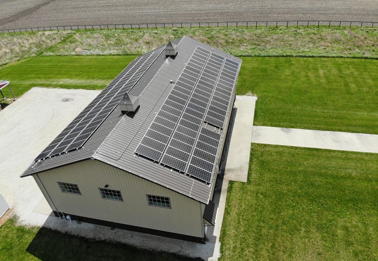 Rooftop solar PV installation on a pole barn in Sidell, IL