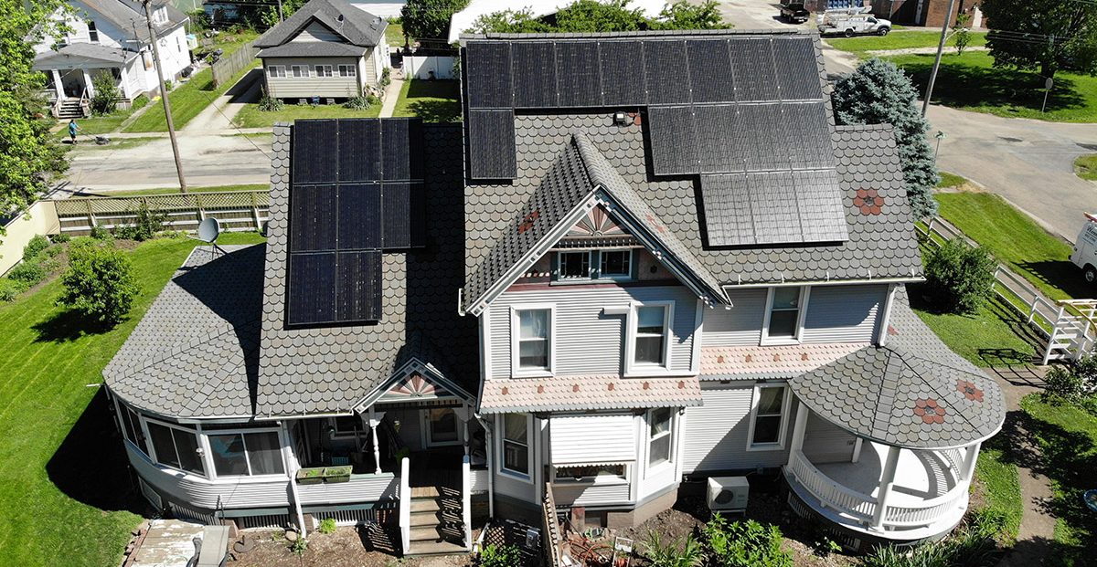Solar panel installation on a beautiful Victorian home