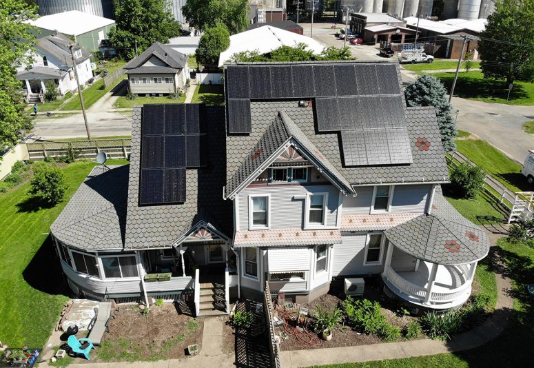 Solar panel installation on a beautiful Victorian home