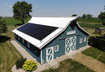 Rooftop solar installation on a rural barn